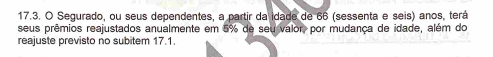 Cláusula de contrato que prevê reajuste anual de 5% a partir de determinada idade