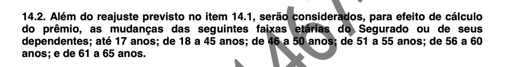 Cláusula de contrato que lista faixas etárias sem informar o percentual de reajuste